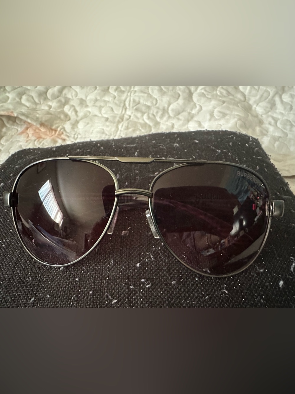 Plaid-Pattern Sunglasses with Dark Lenses. Not authentic